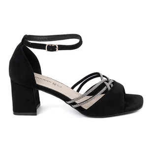 Goodin Czarne sandały zamszowe na słupku - Czółenka - miniaturka - grafika 1