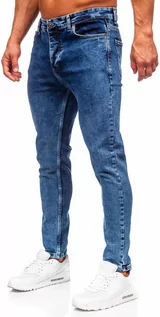 Spodnie męskie - Granatowe spodnie jeansowe męskie regular fit Denley 6067 - grafika 1