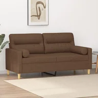 Sofy i kanapy - 2-osobowa sofa z poduszkami, brązowa, 140 cm, tkanina Lumarko! - miniaturka - grafika 1