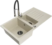 Zlewozmywaki z baterią - Mexen Matias zlewozmywak granitowy 1,5-komorowy z ociekaczem i baterią kuchenną Aster, beżowy - 6502-69-73450-07-B - miniaturka - grafika 1