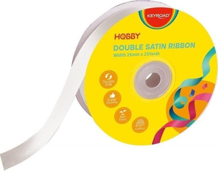 Wstążka podwójna satynowa biała 25mmx22,86m