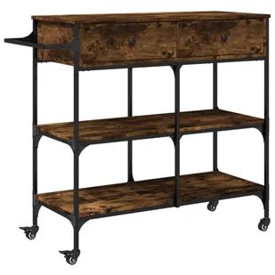 vidaXL Wózek kuchenny dąb wędzony 105x42x95 cm materiał drewnopochodny - Wózki kuchenne - miniaturka - grafika 1