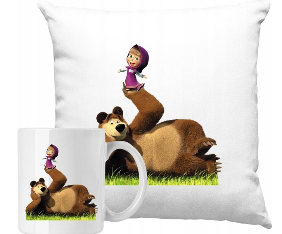 ZESTAW PODUSZKA + KUBEK Masza i Niedźwiedź Pomysł Na Prezent + IMIĘ #2