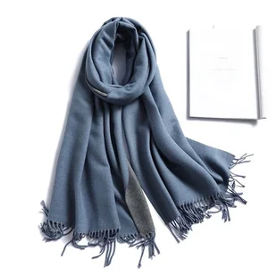 Szal szalik kaszmir 100% kaszmirowy niebieski szar - Apaszki i szaliki damskie - miniaturka - grafika 1
