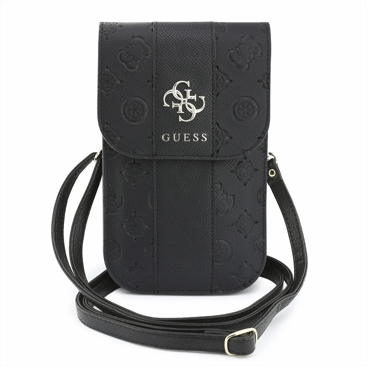 Czarna Torebka Na Telefon Guess Pu 4G Peony Stripe Z Metalowym Logo