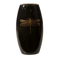 Wazony i flakony - Czarny wazon ceramiczny złoty nadruk ważki 35 cm LORI - miniaturka - grafika 1