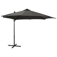 Parasole ogrodowe - Parasol wiszący z lampkami LED i słupkiem, antracytowy, 300 cm - miniaturka - grafika 1