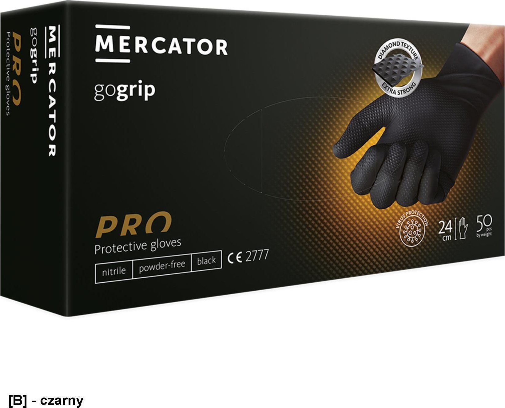 R.E.I.S. RMM-PGRIPGO - rękawica nitryl bezpudrowa, gospodarcza 50 szt - czarny L