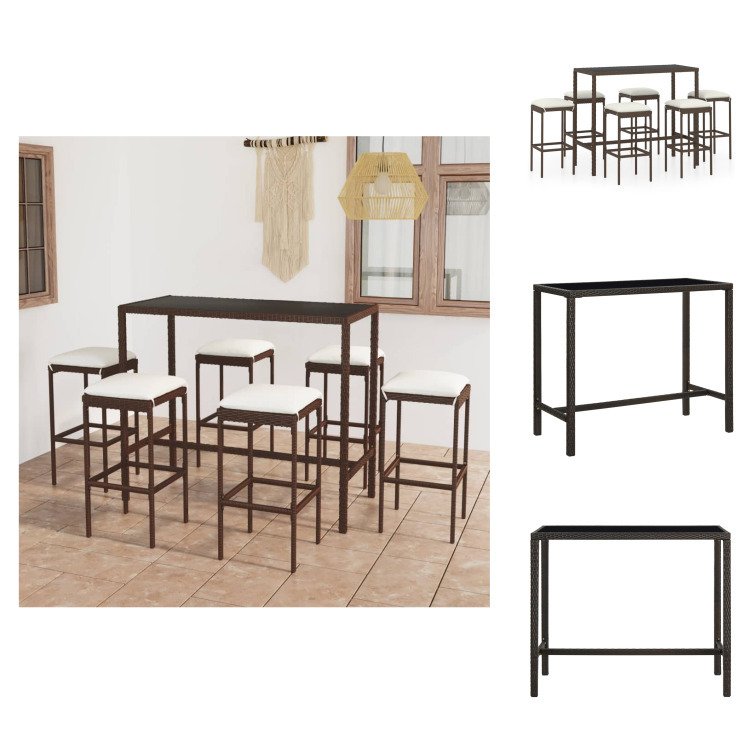 vidaXL 7-częściowy ogrodowy zestaw barowy z poduszkami z polirattanu brązowy - Zestawy mebli ogrodowych