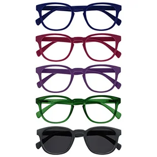 OPULIZE Pop 5-pak okularów do czytania z czytnikiem słońca retro niebieski różowy fioletowy zielony szary męskie damskie RRRRS2-34567 +2,00 - Okulary przeciwsłoneczne - miniaturka - grafika 1