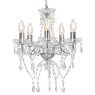 GSTORE Żyrandol z kryształowymi koralikami srebrny 5 żarówek E14 GS-281601 - Lampy sufitowe - miniaturka - grafika 1
