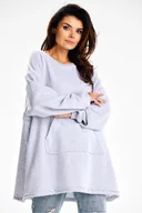 Bluzy damskie - Bluza damska oversize długa z kieszenią kangurka szara - Infinite You - miniaturka - grafika 1