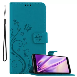 Portfele - Pokrowiec Do Samsung Galaxy A8 2018 w Etui NIEBIESKI KWIATOWY  Kwiaty Portfel Obudowa Case Cover Cadorabo - grafika 1