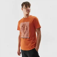 Koszulki sportowe męskie - Męski t-shirt z nadrukiem 4F 4FAW23TTSHM0866 - pomarańczowy - miniaturka - grafika 1