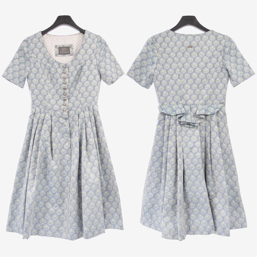 Sukienka Damska Bawarska Folkowa Tradycyjna Niebieska W Kwiaty Juli von CS Niebieska 38