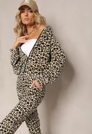 Dresy damskie - Beżowy Welurowy Komplet Dresowy w Panterkowy Wzór Arvile - miniaturka - grafika 1