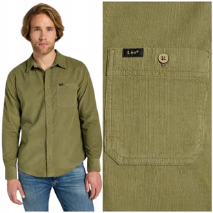Lee LEESURE SHIRT Mercantile Green sztruksowa zielona bawełniana koszula S - Koszule męskie - miniaturka - grafika 1