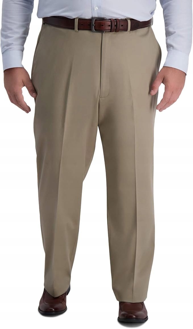HAGGAR ELEGANCKIE SPODNIE CHINOS BEŻOWE PROSTE W KANT 54/30 7BA