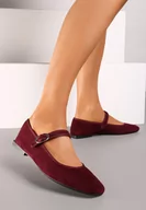 Baleriny - Bordowe Balerinki w Stylu Mary Jane z Kwadratowym Noskiem i Klamerką Nairelle - miniaturka - grafika 1
