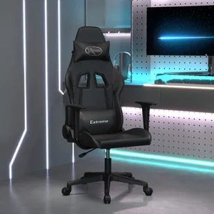vidaXL Fotel dla gracza, czarny, sztuczna skóra - Fotele gamingowe - miniaturka - grafika 1