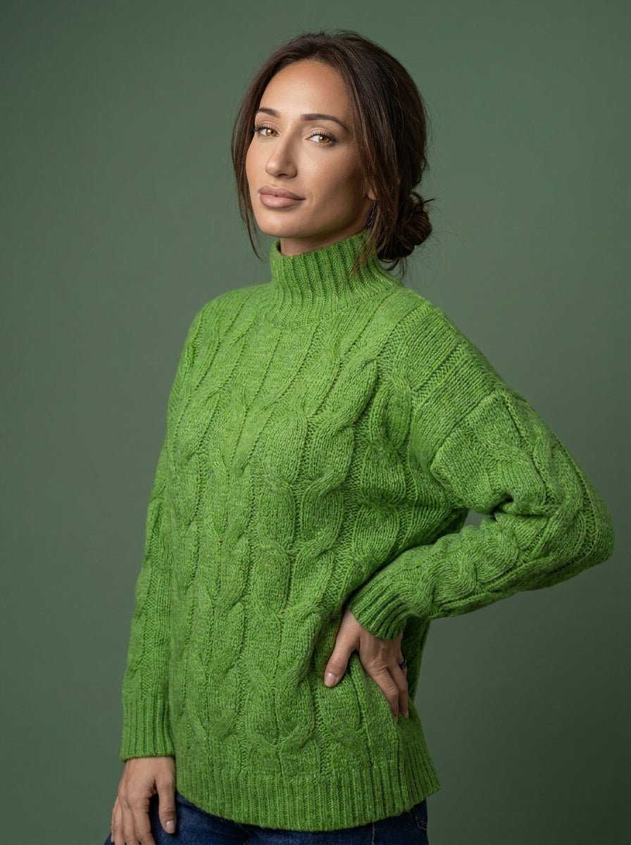 Sweter z Wysokim Golfem, Zielony, Must-Have na Chłodne Dni