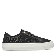 Sneakersy damskie - Sneakersy Tommy Hilfiger Vulc Embroidered Sneaker FW0FW08685 Czarny - miniaturka - grafika 1