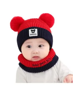 CM-Kid Unisex Baby Cold Weather Hat, Czerwony czarny kapelusz i szalik, 6-24 miesi?cy - Apaszki i szaliki damskie - miniaturka - grafika 1
