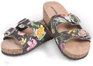 Klapki i japonki damskie - WYGODNE KLAPKI W KWIATY NA KOTURNIE BUTY 36 - miniaturka - grafika 1