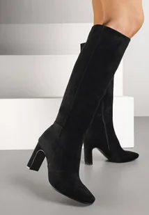 Czarne Casualowe Kozaki z Imitacji Zamszu na Słupku Delawe - Kozaki damskie - miniaturka - grafika 1