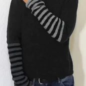 Swetry damskie - TEMU Sweter Damski Elegancki - Sweter z Okrągłym Dekoltem i Rękawami, Kolorowe Paski Czarno-Szare, Nieprześwitujący na Codzień i Na Stół, Pranie w - miniaturka - grafika 1