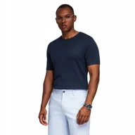 Koszulki męskie - Męska dzianinowa koszulka ze ściągaczami - granatowa V1 OM-TSCT-0252 r. XXL - miniaturka - grafika 1