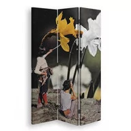 Parawany - Parawan pokojowy FEEBY, Kwiaty i dzieci z lornetką abstrakcja surrealizm, Dwustronny 110x170cm 3-częściowy - miniaturka - grafika 1