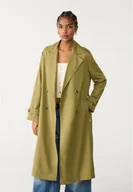 Płaszcze damskie - Stradivarius Długi trencz z lejącego materiału Khaki L - miniaturka - grafika 1