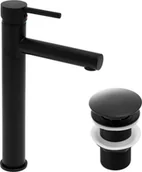Zestawy baterii łazienkowych - YokaHome Zestaw wysoka bateria umywalkowa stojąca i korek klik-klak czarny lof- Yoka - miniaturka - grafika 1