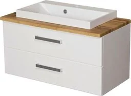 Szafka łazienkowa biała 80 cm z blatem dąb naturalny i umywalką FOKUS NEW - Szafki łazienkowe Szafka łazienkowa biała 80 cm z blatem dąb naturalny i umywalką FOKUS NEW - Szafki łazienkowe - miniaturka - grafika 1