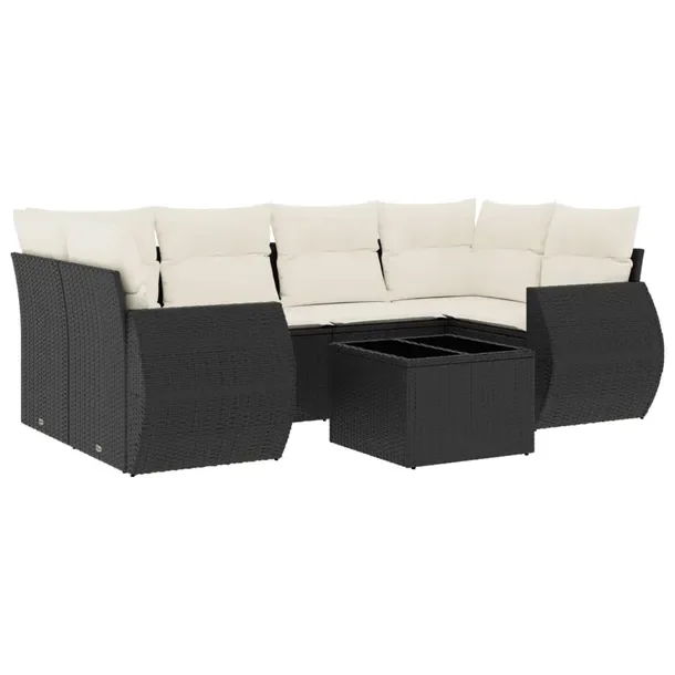 Zestaw mebli ogrodowych modułowych czarny rattan PE z poduszkami 71x62x69