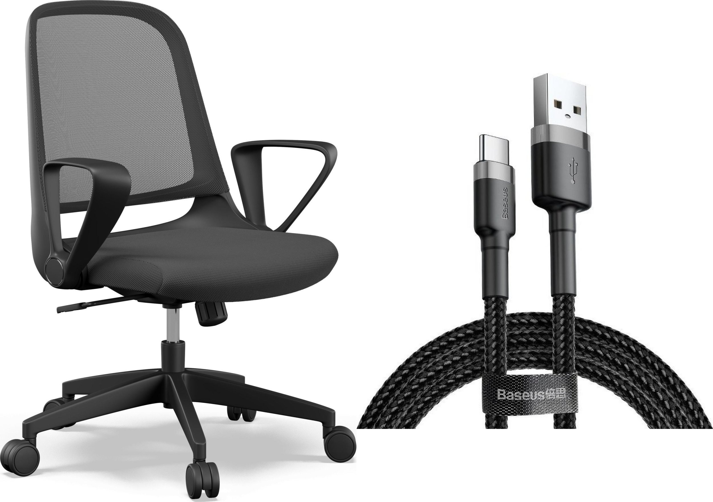 SENSE7 Krzesło biurowe Sopty Czarne + kabel usb