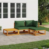 Meble ogrodowe - 4-cz. ogrodowy zestaw wypoczynkowy, zielone poduszki, drewno vidaXL - miniaturka - grafika 1