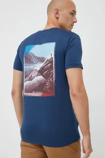 Koszulki męskie - Columbia T-shirt sportowy kolor granatowy z nadrukiem - grafika 1