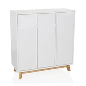 Komody dla dzieci - hjh LIVING Komoda Highboard z 2 szufladami, 3 drzwi, komoda ESTHA w stylu skandynawskim, Soft-Close, bez uchwytów, szafka z drewnianymi nogami, biała - miniaturka - grafika 1