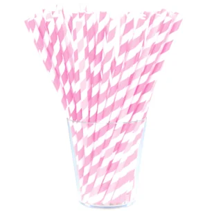 Słomka papierowa w biało-różowe paski 12 sztuk - Słomki do napojów - miniaturka - grafika 1
