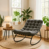 Fotele - Fotel Bujany Wypoczynkowy AURORA na Płozach Szary Nowoczesny - miniaturka - grafika 1