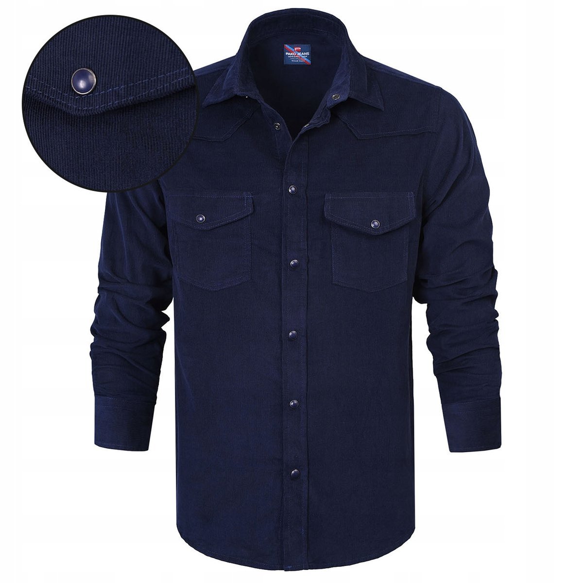 KOSZULA Męska SZTRUKSOWA z Długim Rękawem GRANATOWA Regular Fit Pako Jeans