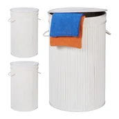 Kosze na bieliznę - relaxdays 3 x bambusowy kosz na pranie z pokrywą biały - miniaturka - grafika 1