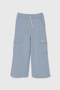 United Colors of Benetton spodnie dresowe bawełniane dziecięce kolor niebieski gładkie - Spodnie i spodenki dla dziewczynek - miniaturka - grafika 1