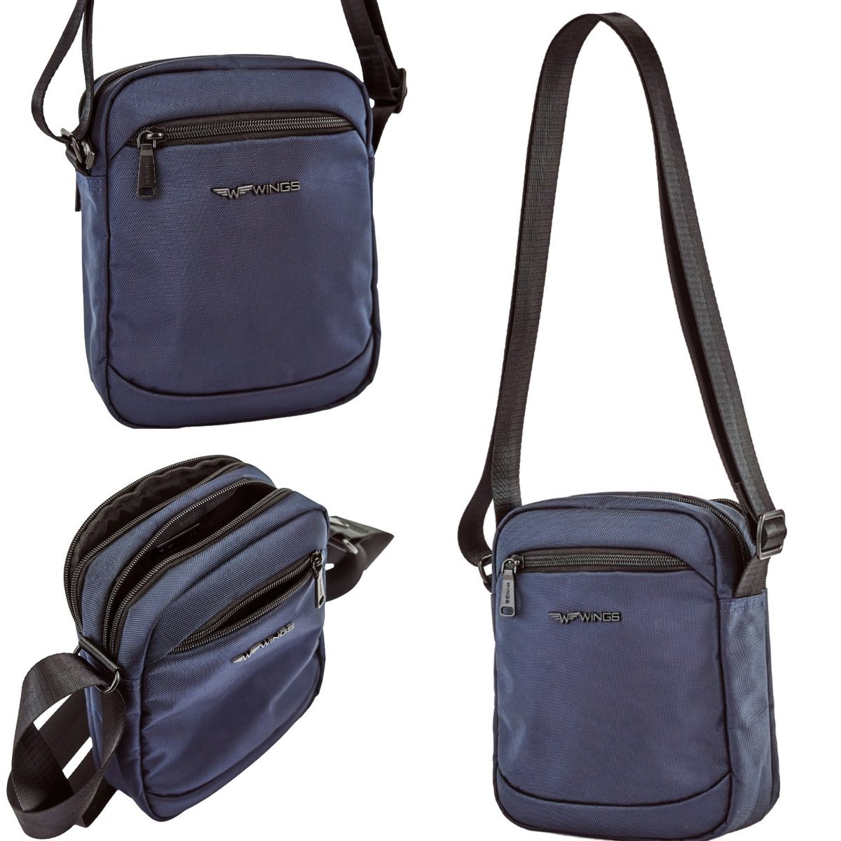 Saszetka męska BRANT WINGS crossbody na ramię 4L, organizer miejski podróżny, 3 kieszenie, regulowany pasek