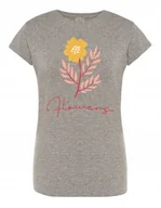 Koszulki i topy damskie - T-Shirt damski modny nadruk Flowers Kwiaty r.XL - miniaturka - grafika 1
