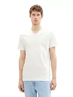 Koszulki męskie - TOM TAILOR Męski T-shirt basic z dekoltem w serek, 10332 – Off White, L - miniaturka - grafika 1