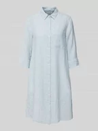 Sukienki - Sukienka koszulowa z lnu o długości do kolan ze wzorem w paski - miniaturka - grafika 1