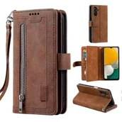 Portfele - Do Samsung Galaxy A26 5G Etui ze skóry PU z zamkiem błyskawicznym, portfelem i 9 gniazdami na karty Wielobarwny Brown - miniaturka - grafika 1